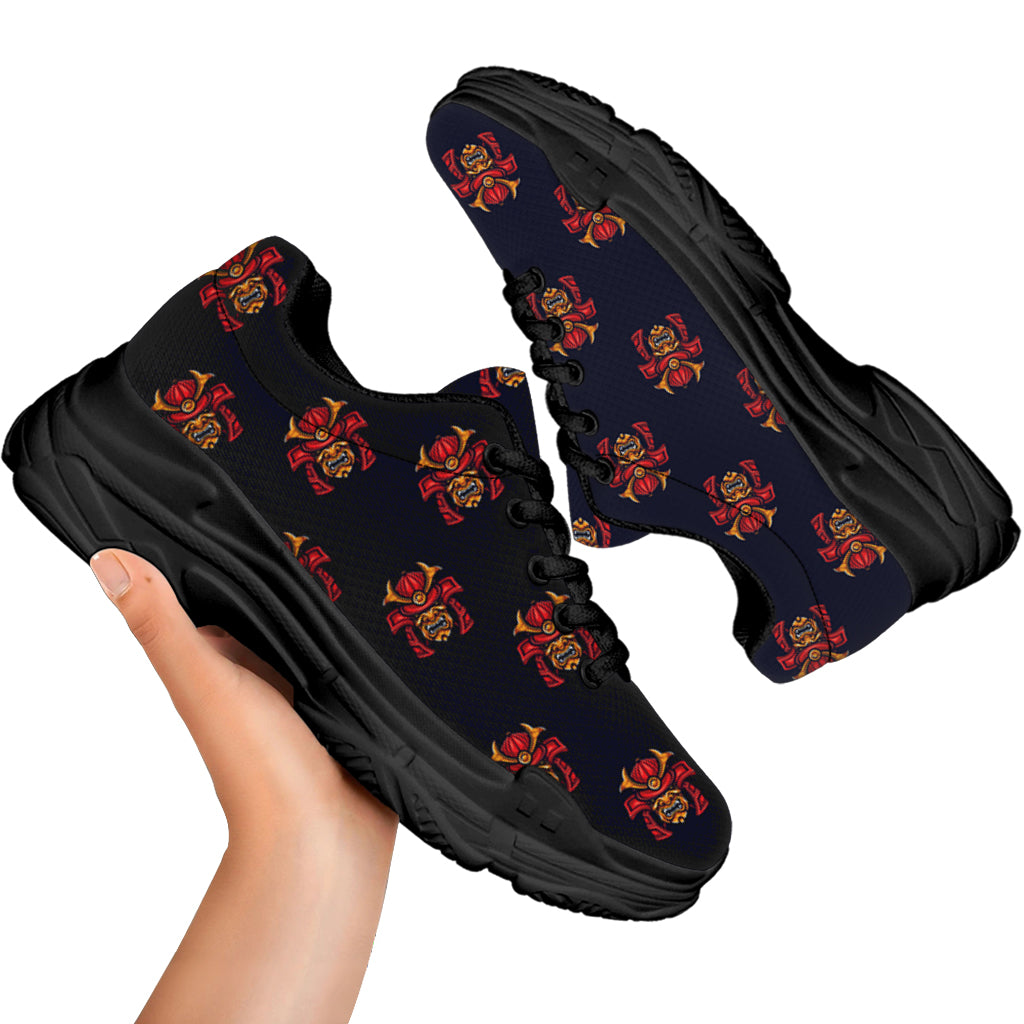 Japanese Samurai Pattern Print Black Chunky Shoes