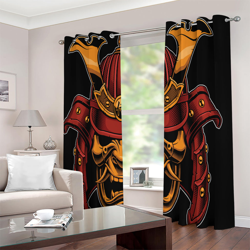 Japanese Samurai Warrior Mask Print Extra Wide Grommet Curtains
