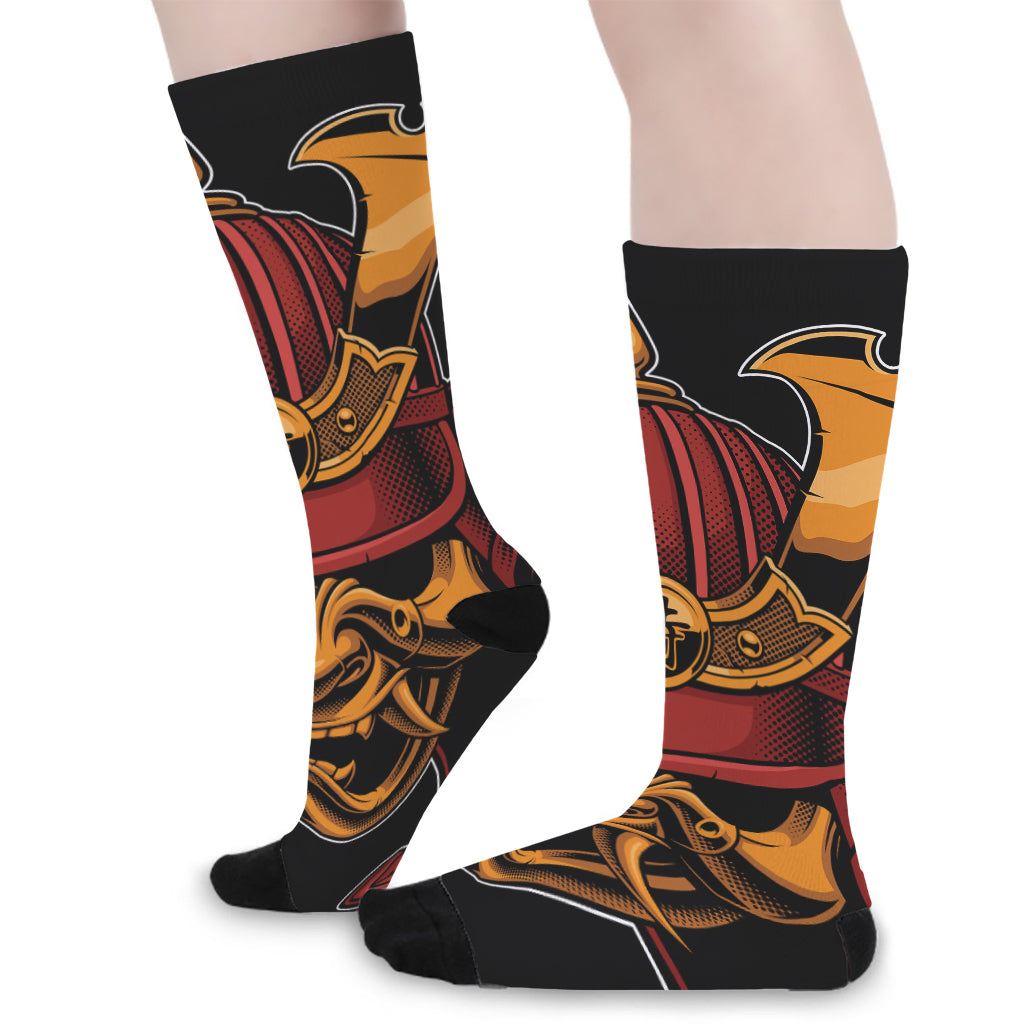 Japanese Samurai Warrior Mask Print Long Socks
