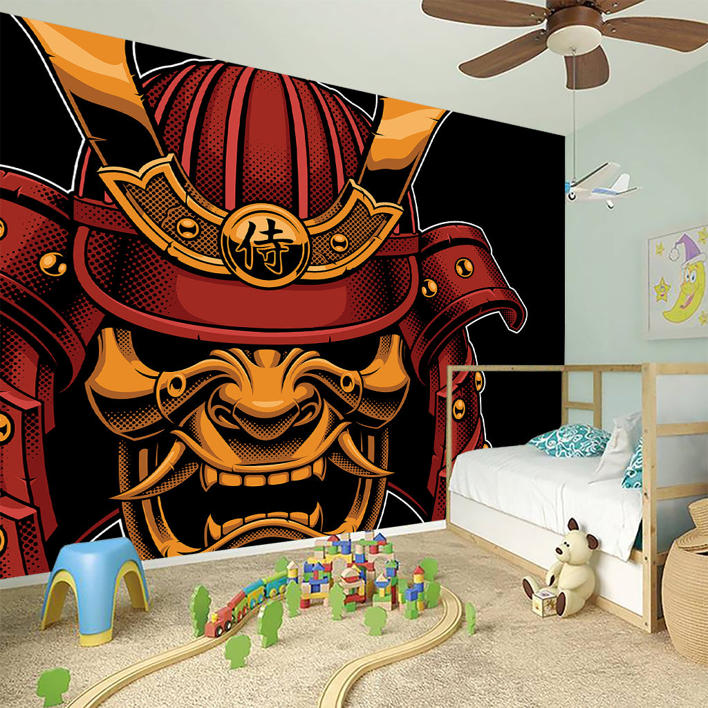 Japanese Samurai Warrior Mask Print Wall Sticker