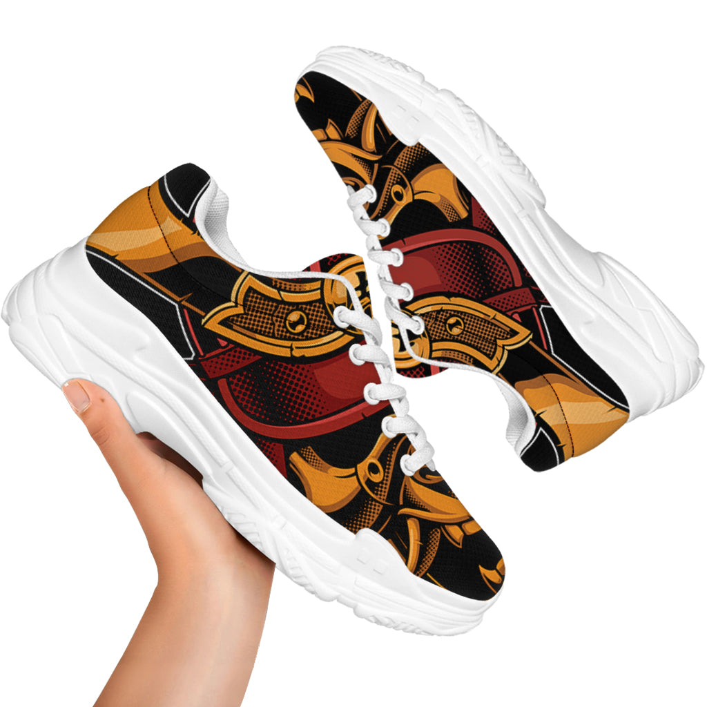 Japanese Samurai Warrior Mask Print White Chunky Shoes