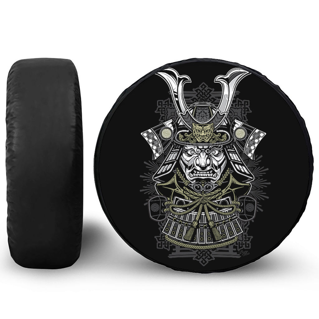 Japanese Samurai Warrior Print Leather Spare Tire Cover