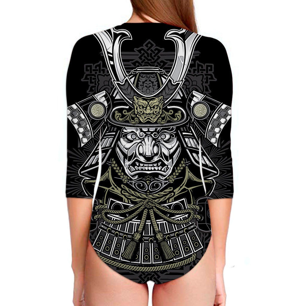 Japanese Samurai Warrior Print Long Sleeve Swimsuit