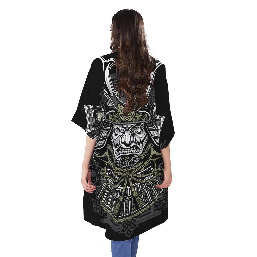 Japanese Samurai Warrior Print Open Front Beach Cover Up