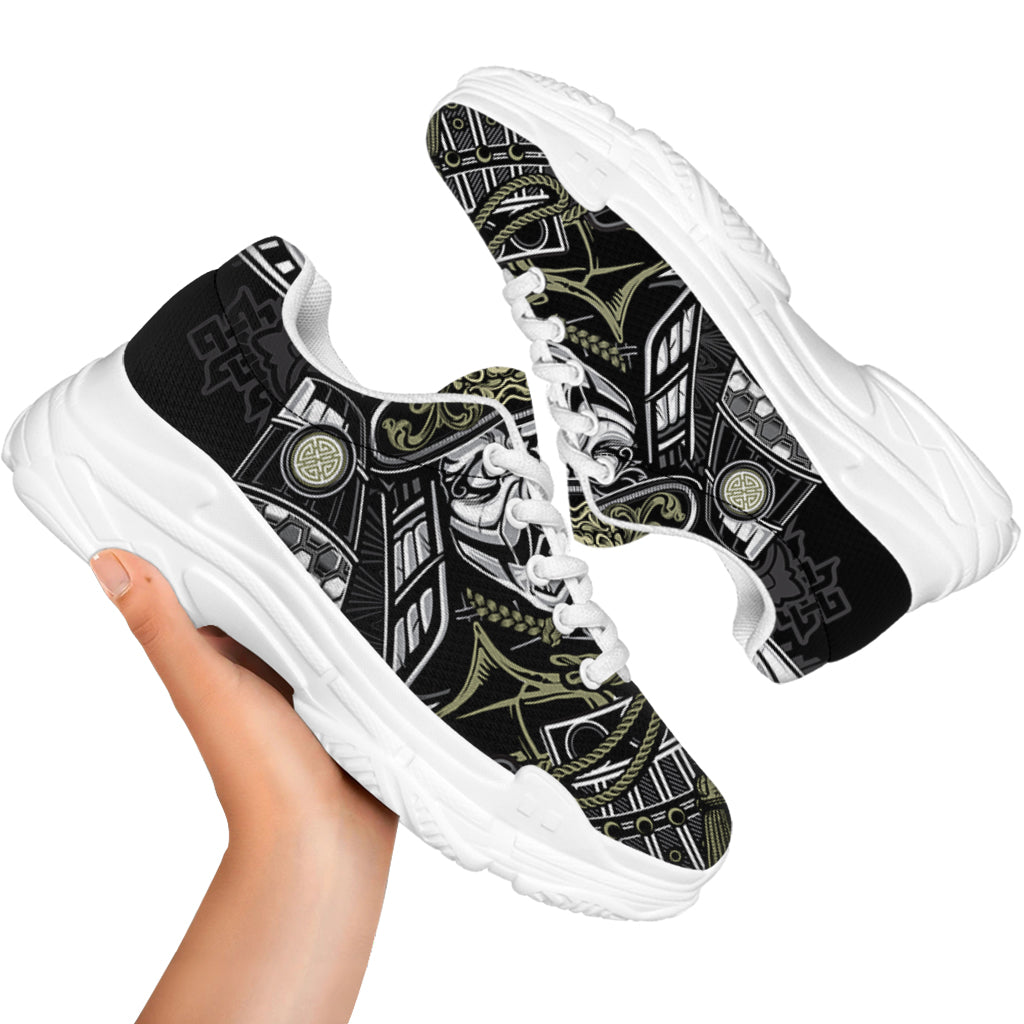 Japanese Samurai Warrior Print White Chunky Shoes