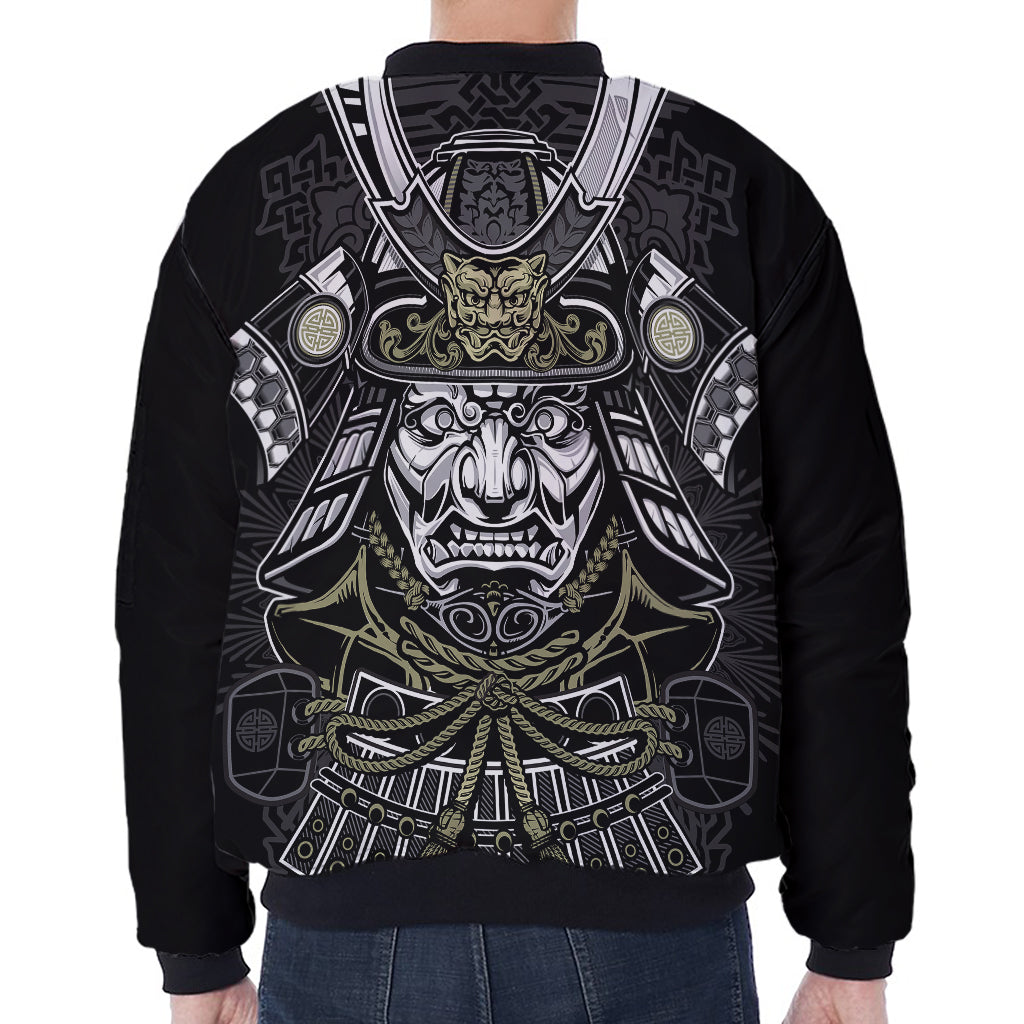 Japanese Samurai Warrior Print Zip Sleeve Bomber Jacket
