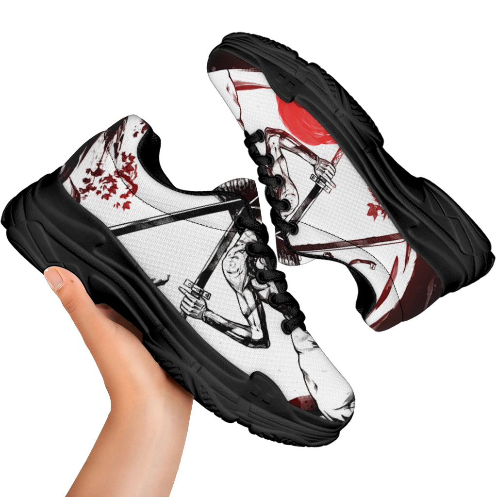 Japanese Samurai Woman Print Black Chunky Shoes