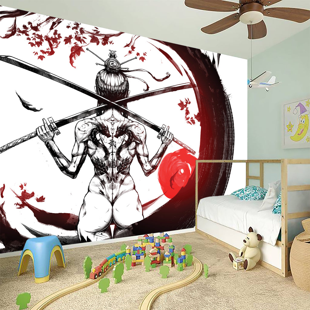 Japanese Samurai Woman Print Wall Sticker