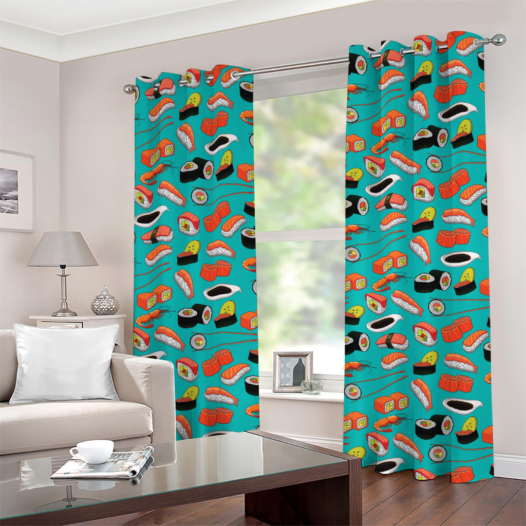 Japanese Sushi And Rolls Pattern Print Grommet Curtains