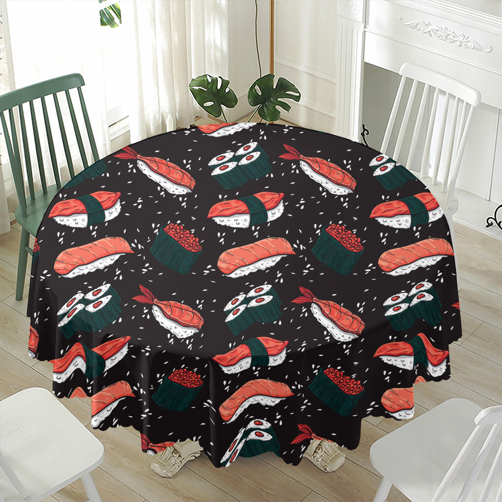 Japanese Sushi Pattern Print Waterproof Round Tablecloth