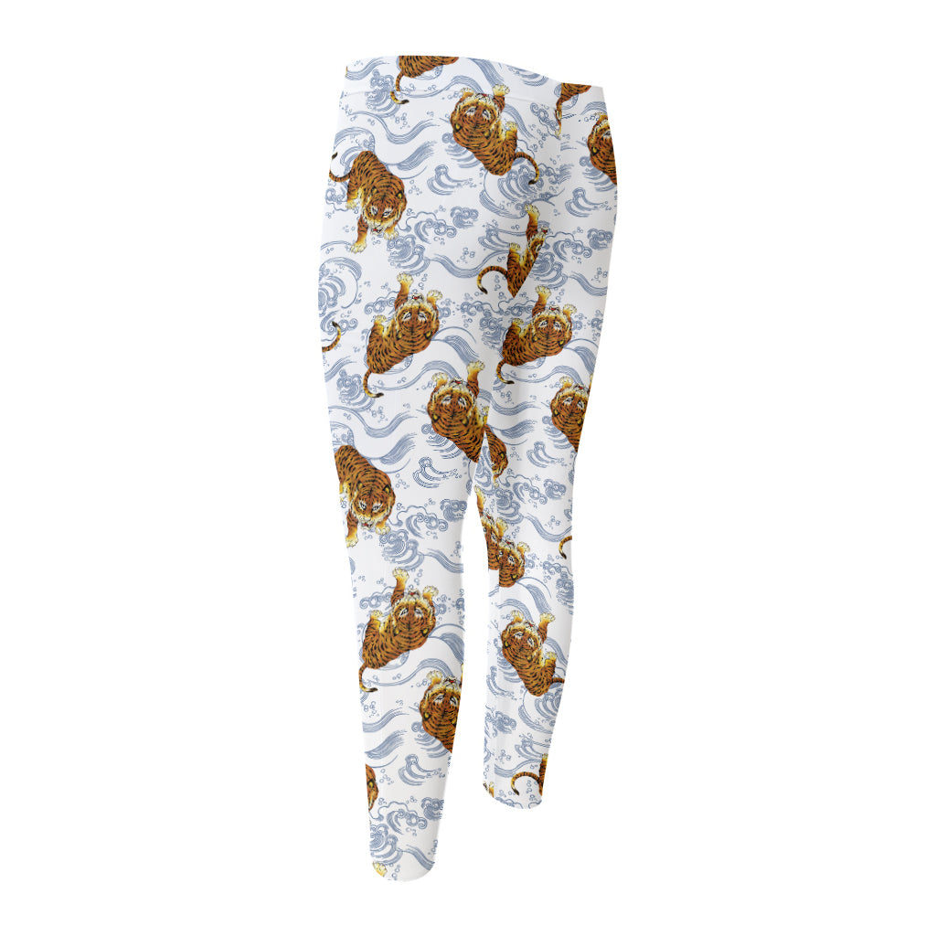 Japanese Tiger Pattern Print Men's Compression Pants