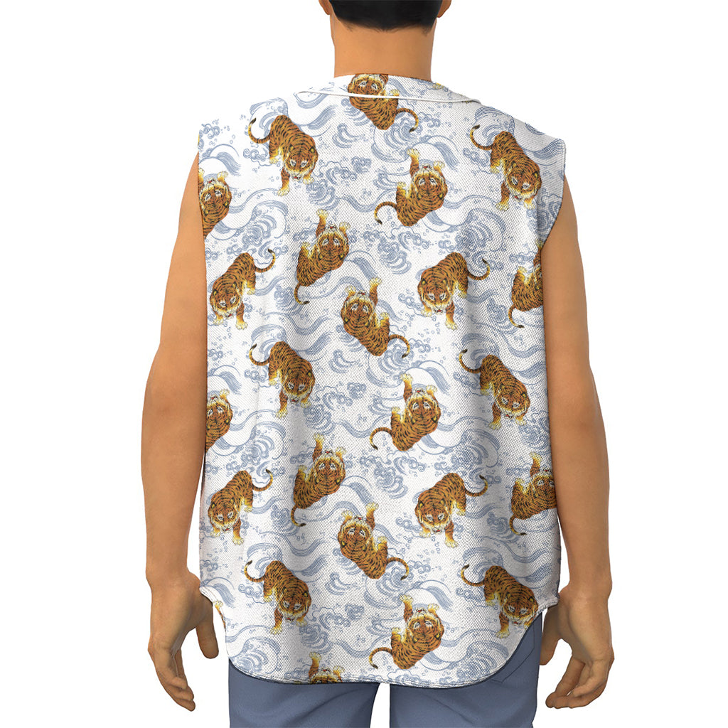 Japanese Tiger Pattern Print Sleeveless Baseball Jersey