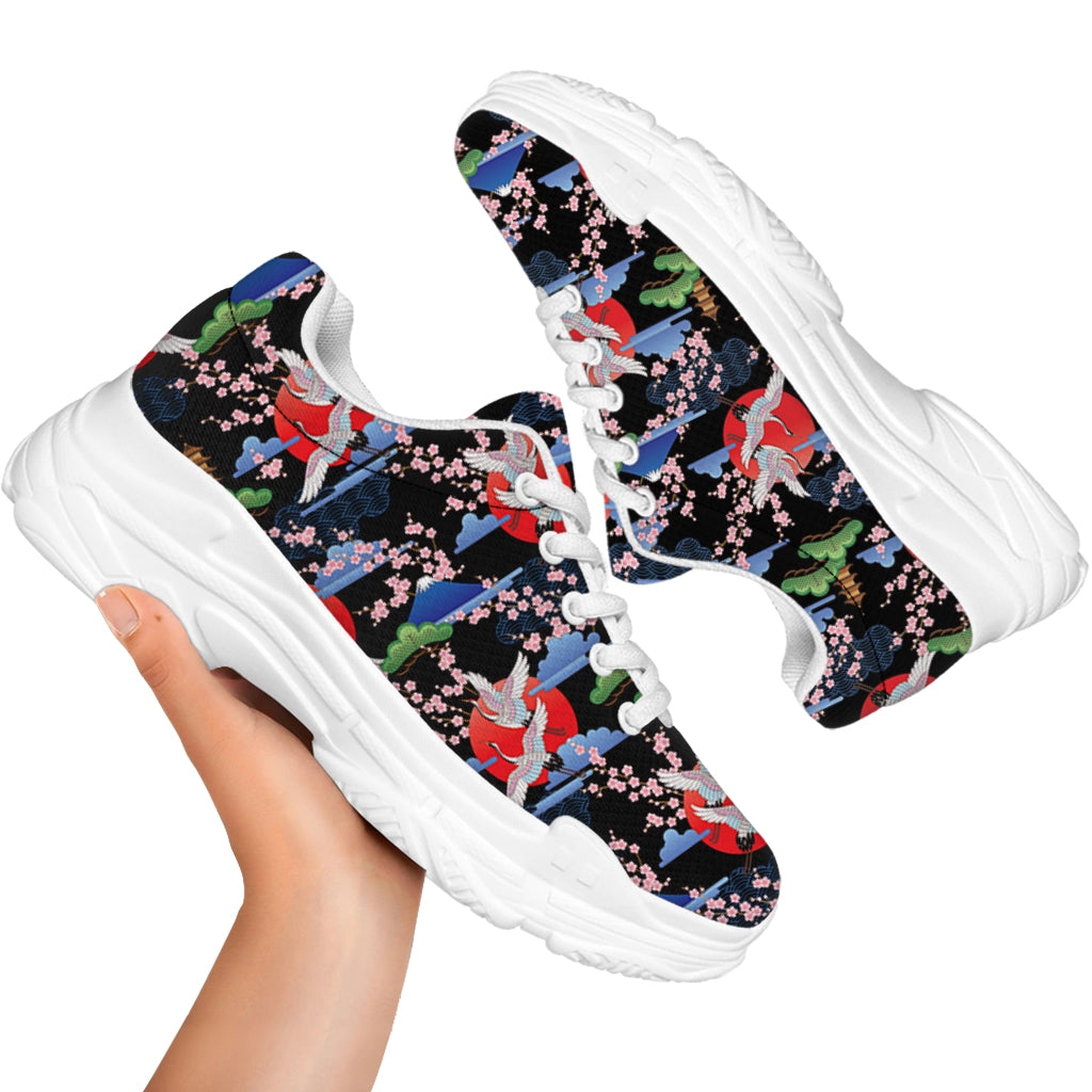 Japanese Traditional Pattern Print White Chunky Shoes