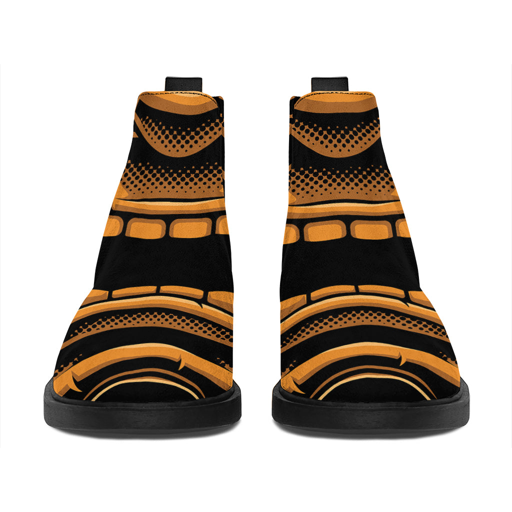 Japanese Warrior Mask Print Flat Ankle Boots
