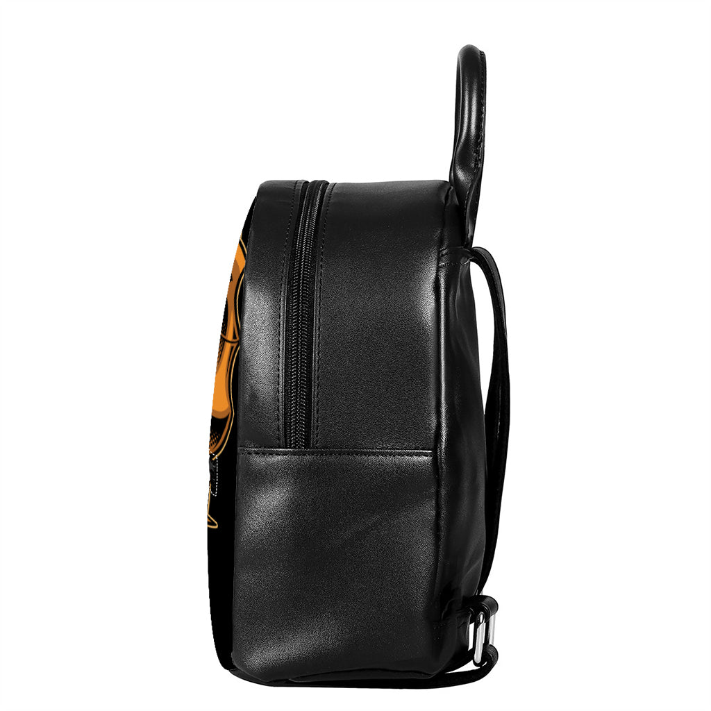 Japanese Warrior Mask Print Leather Backpack