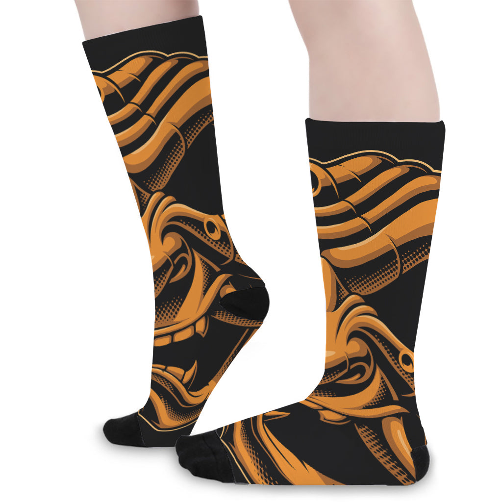 Japanese Warrior Mask Print Long Socks