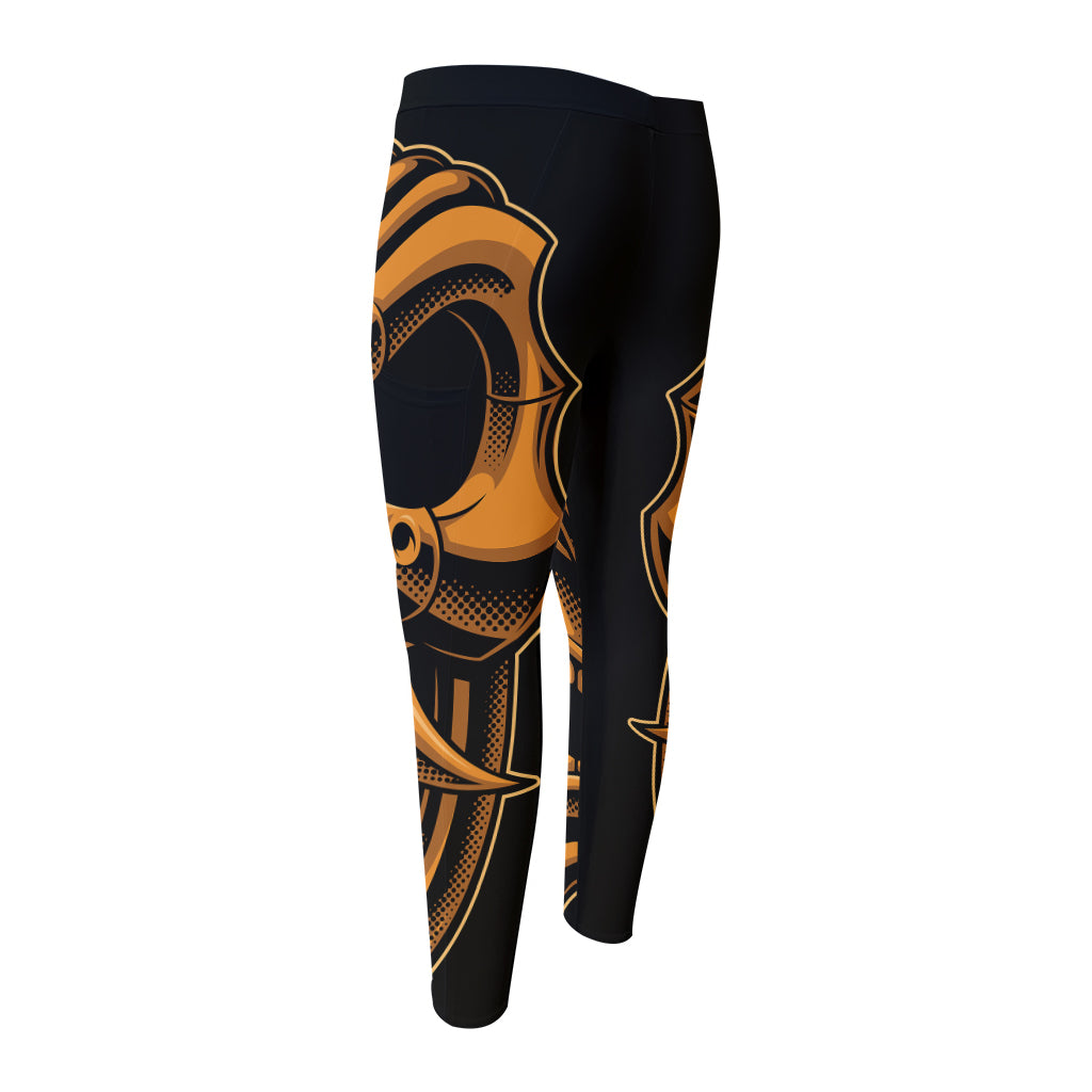 Japanese Warrior Mask Print Men's Compression Pants