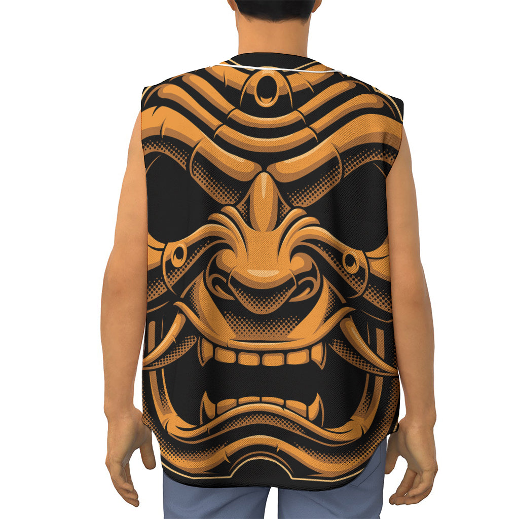 Japanese Warrior Mask Print Sleeveless Baseball Jersey