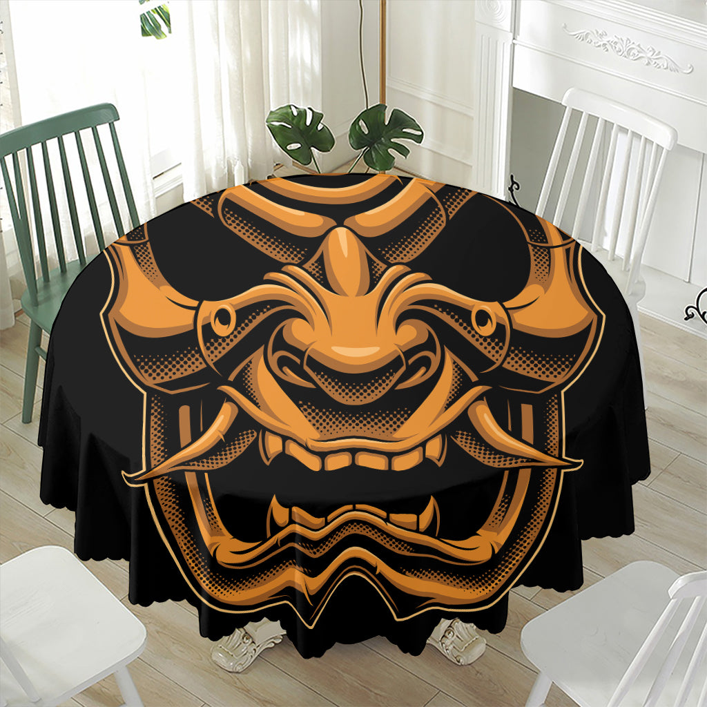 Japanese Warrior Mask Print Waterproof Round Tablecloth
