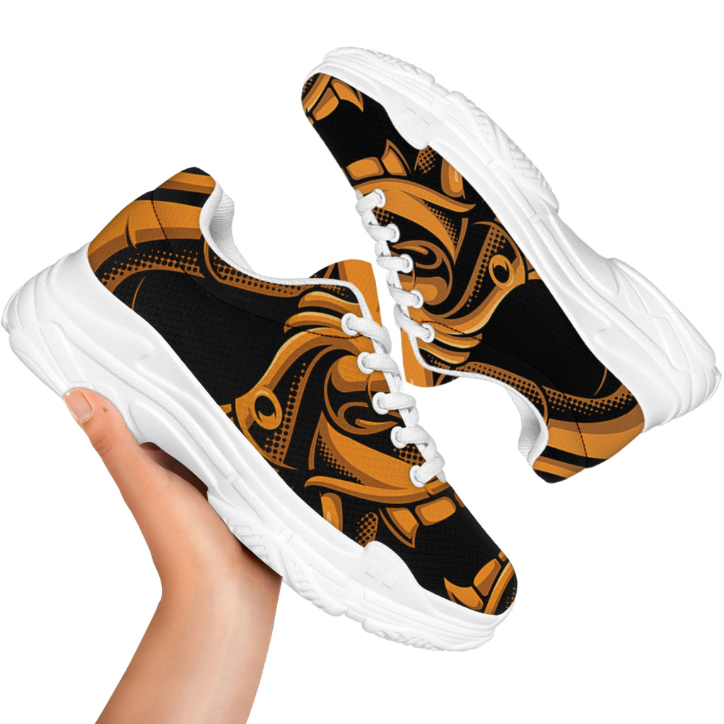 Japanese Warrior Mask Print White Chunky Shoes