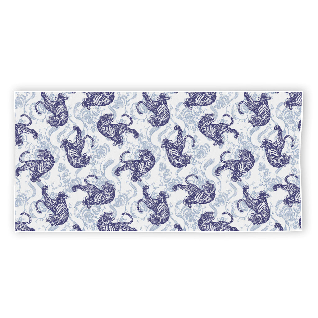 Japanese White Tiger Pattern Print Beach Towel