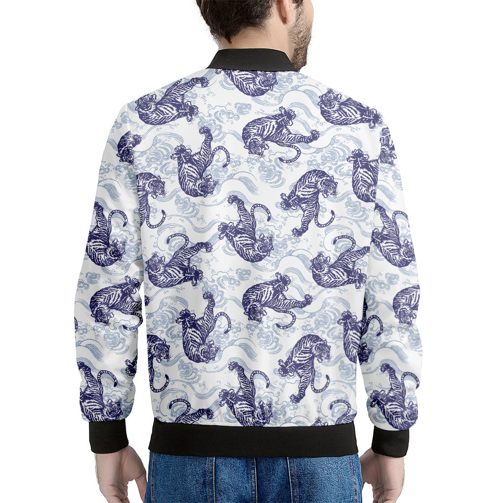 Japanese White Tiger Pattern Print Men's Bomber Jacket