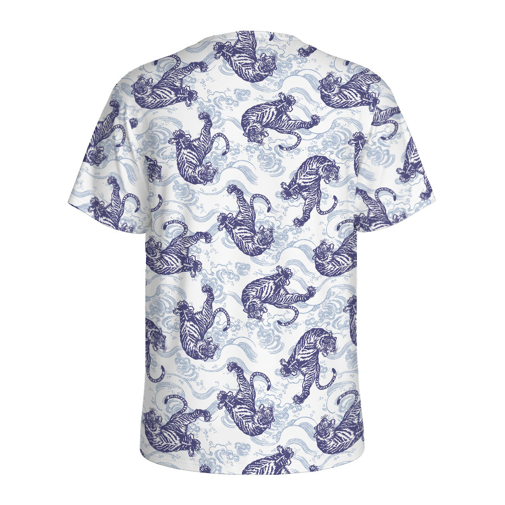 Japanese White Tiger Pattern Print Men's Sports T-Shirt