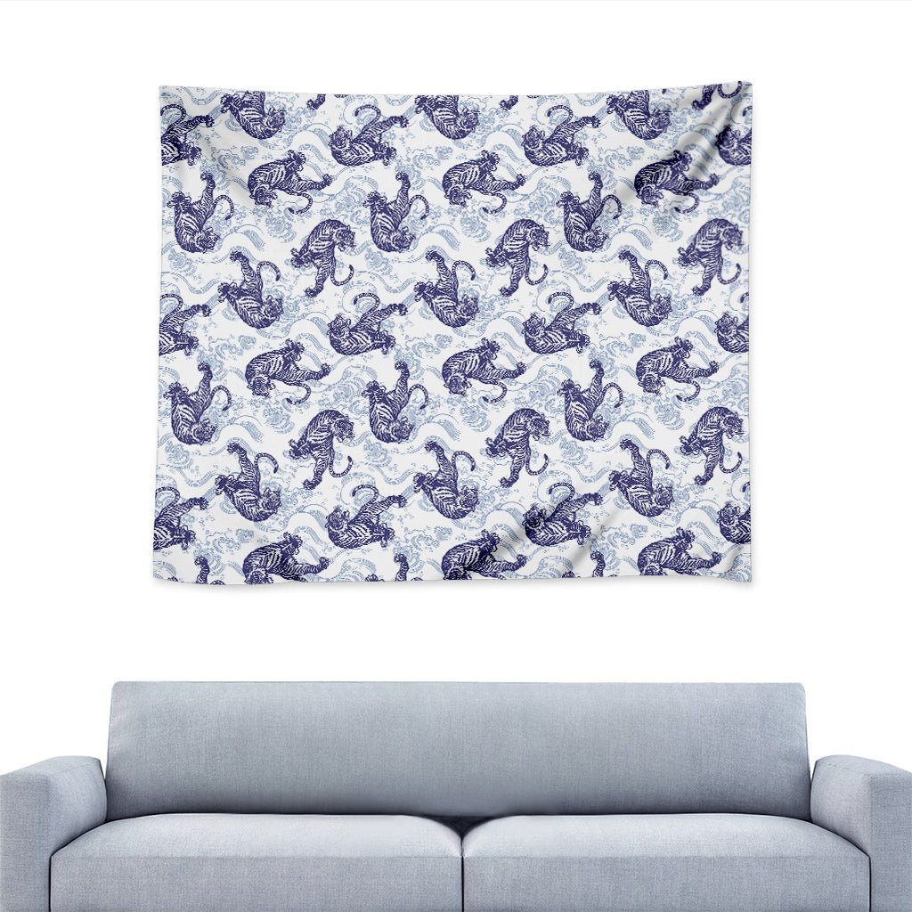 Japanese White Tiger Pattern Print Tapestry