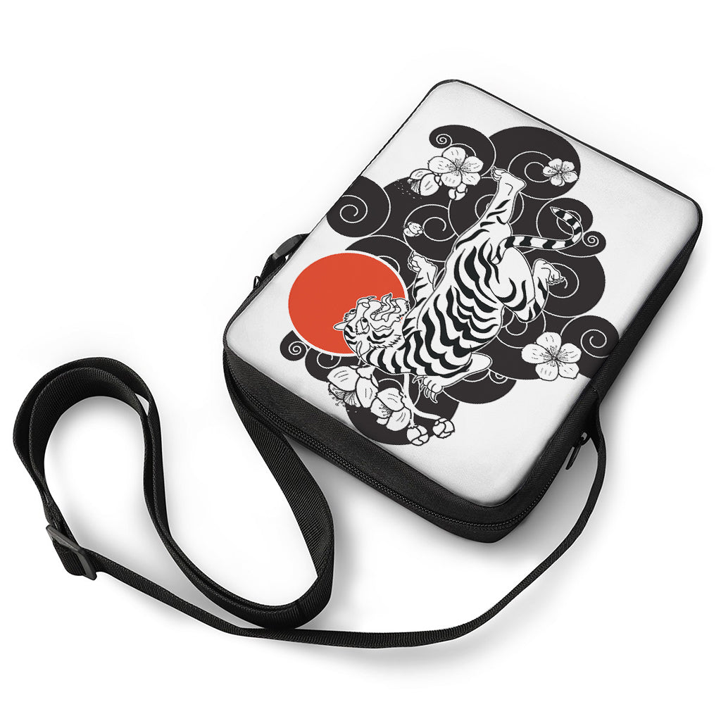 Japanese White Tiger Tattoo Print Rectangular Crossbody Bag