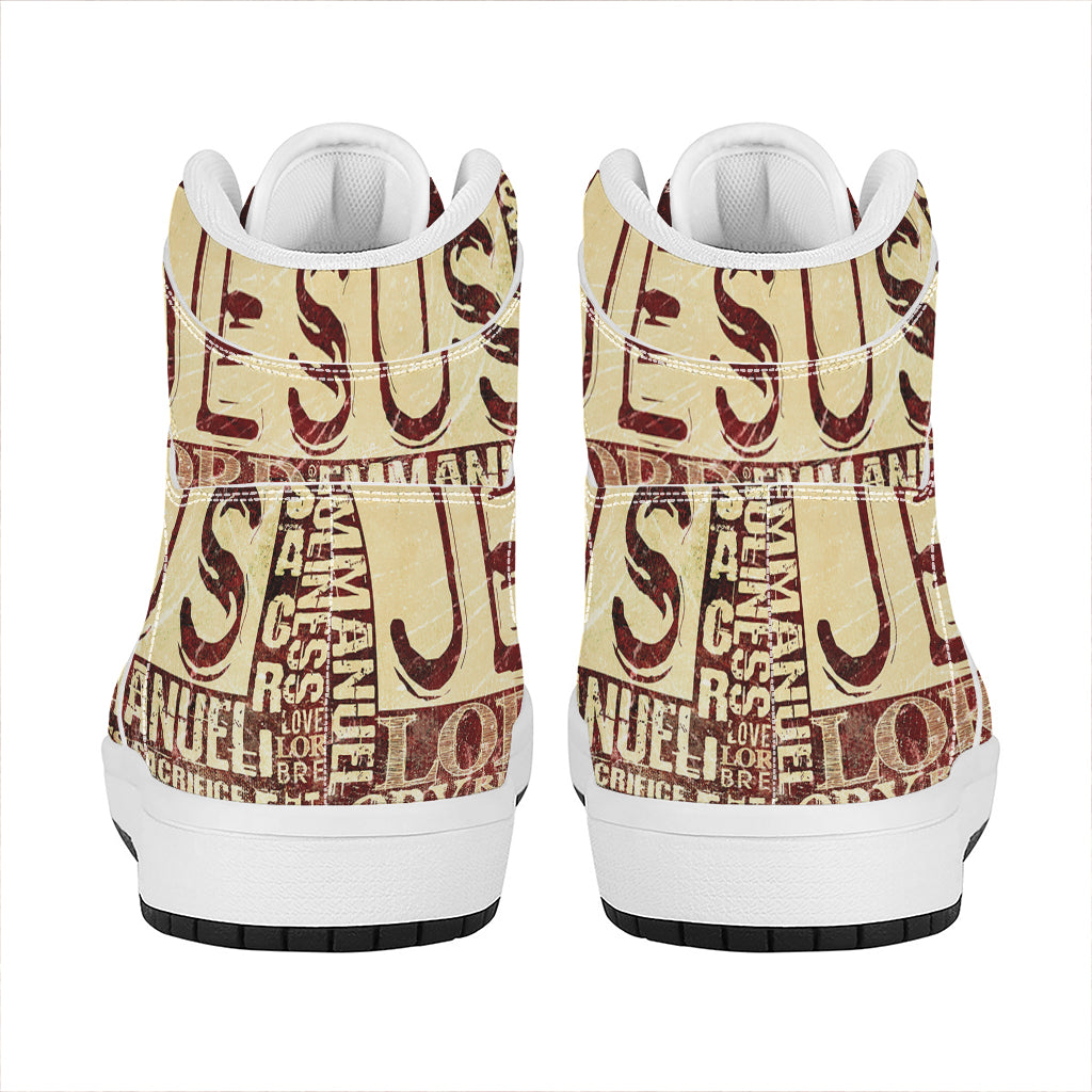 Jesus Religious Words Print High Top Leather Sneakers