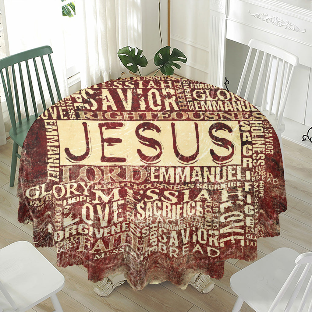 Jesus Religious Words Print Waterproof Round Tablecloth