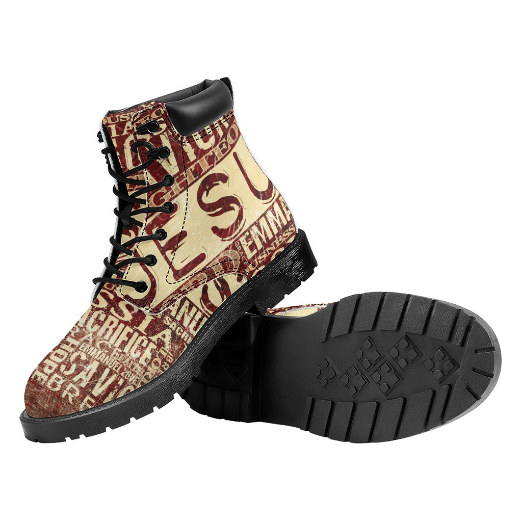 Jesus Religious Words Print Work Boots