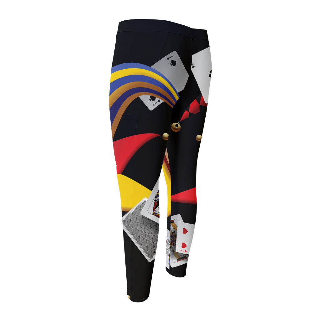Joker And Playing Cards Print Men's Compression Pants