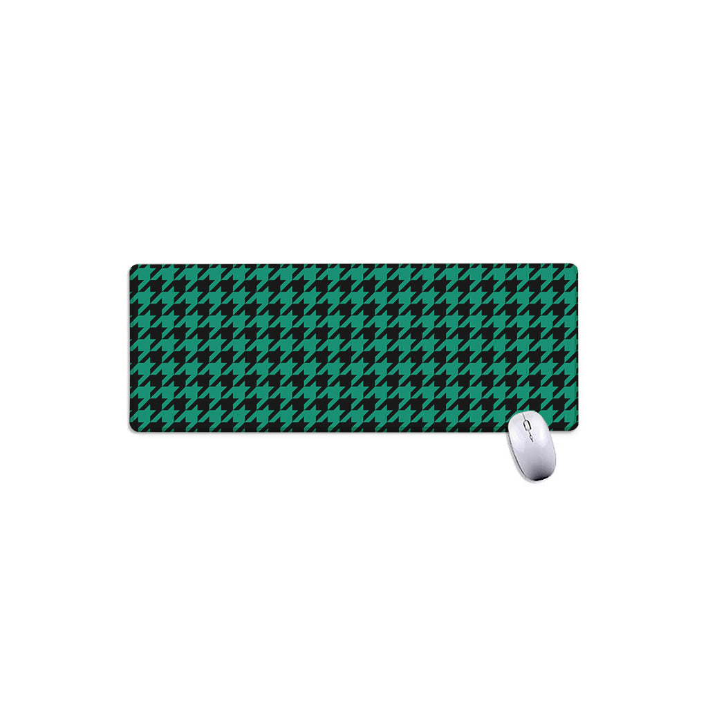 Jungle Green And Black Houndstooth Print Extended Mouse Pad