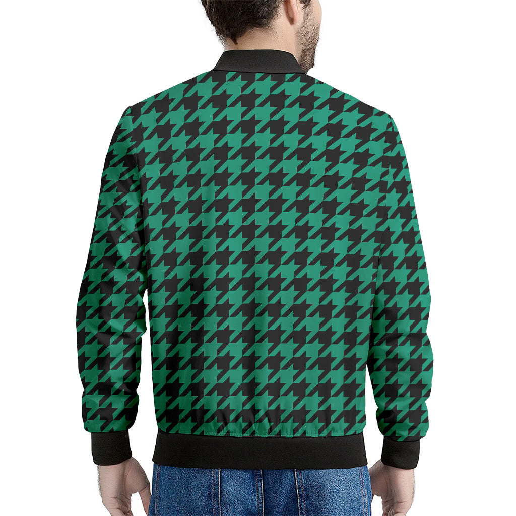 Jungle Green And Black Houndstooth Print Men's Bomber Jacket