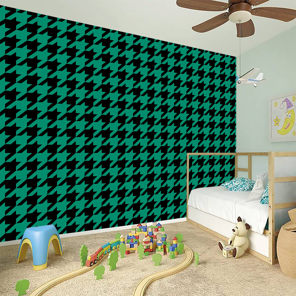 Jungle Green And Black Houndstooth Print Wall Sticker