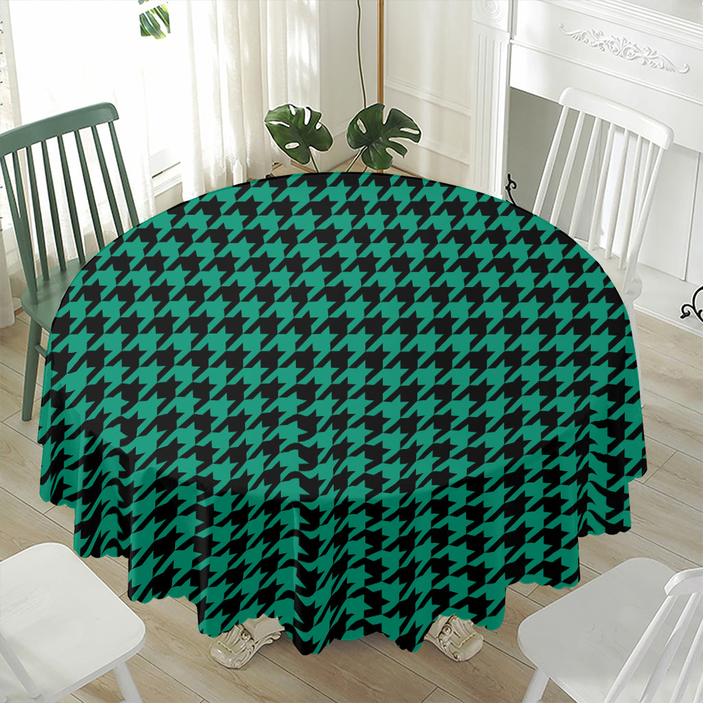 Jungle Green And Black Houndstooth Print Waterproof Round Tablecloth