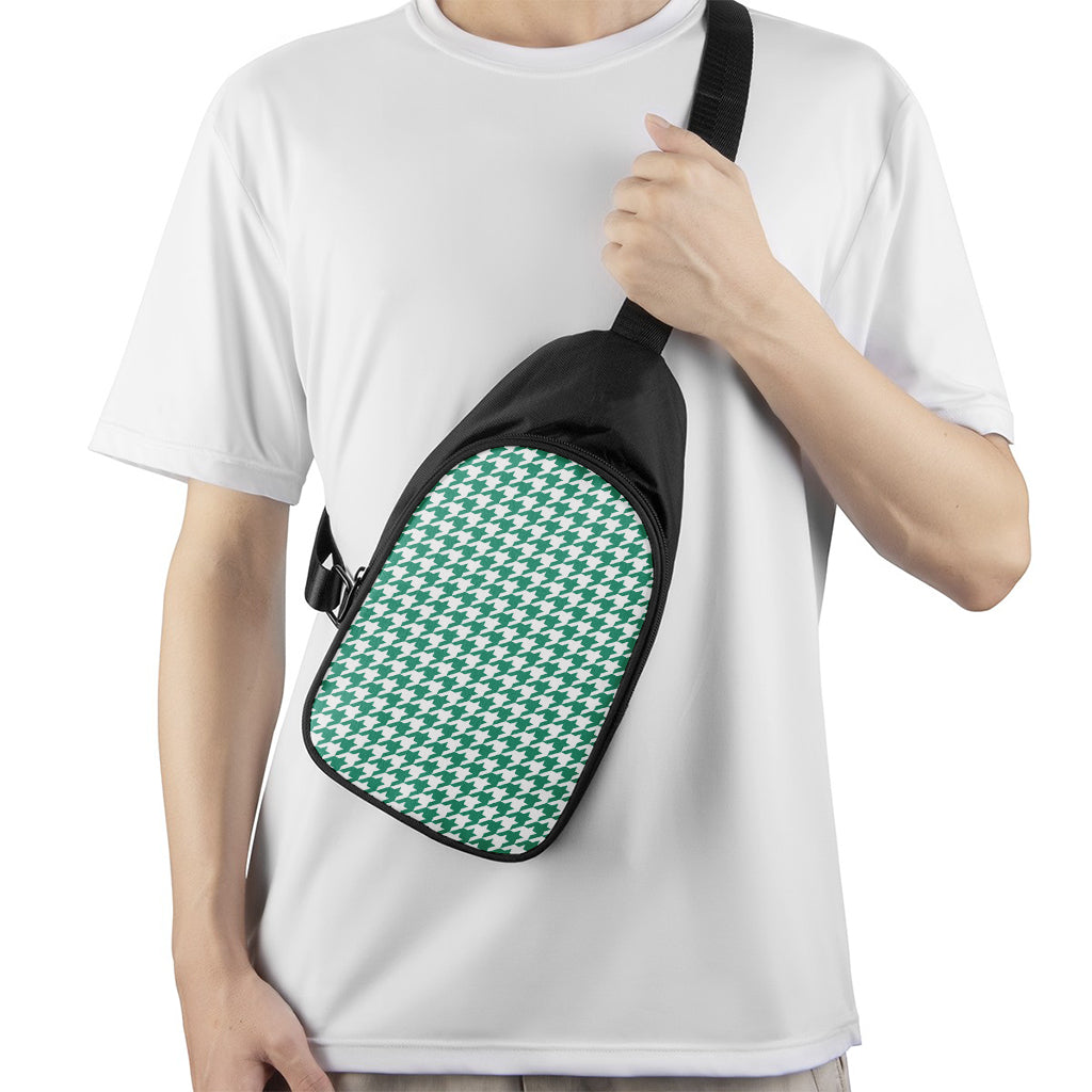 Jungle Green And White Houndstooth Print Chest Bag