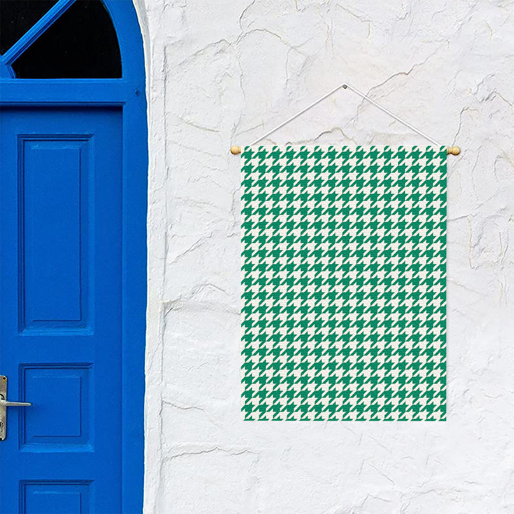 Jungle Green And White Houndstooth Print Garden Flag