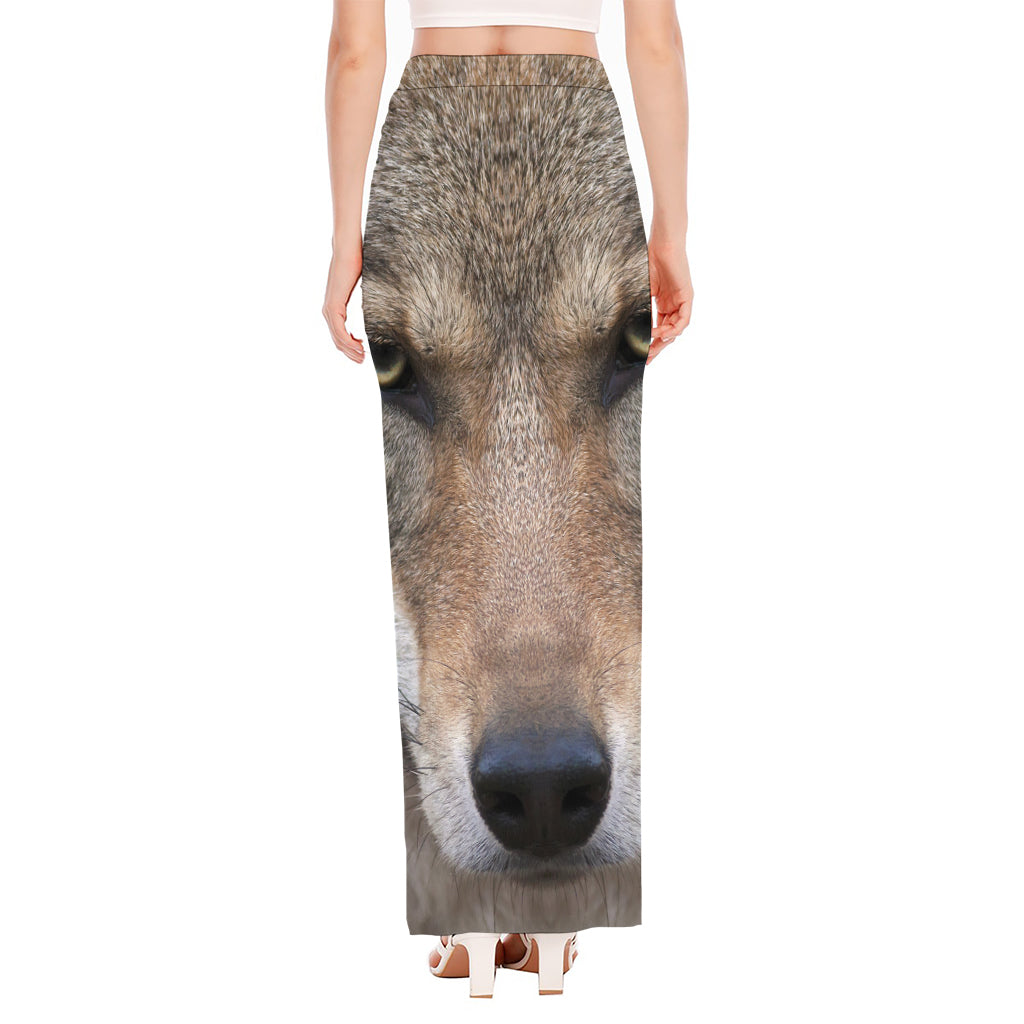 Jungle Wolf Print High Slit Maxi Skirt