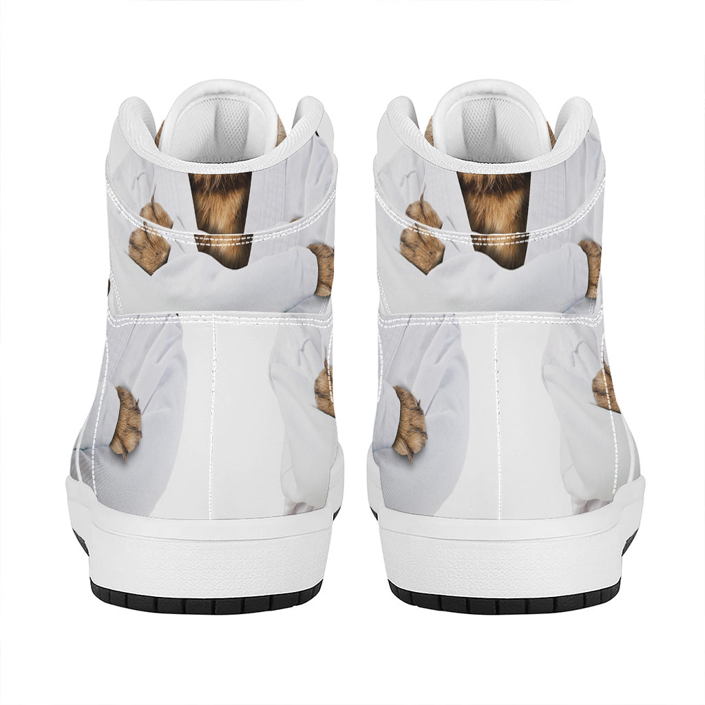 Karate Cat Print High Top Leather Sneakers