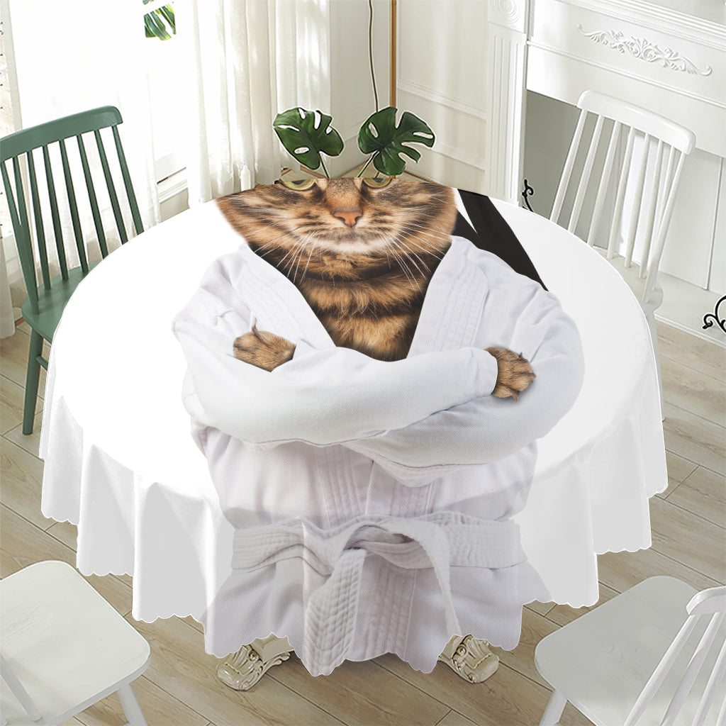 Karate Cat Print Waterproof Round Tablecloth