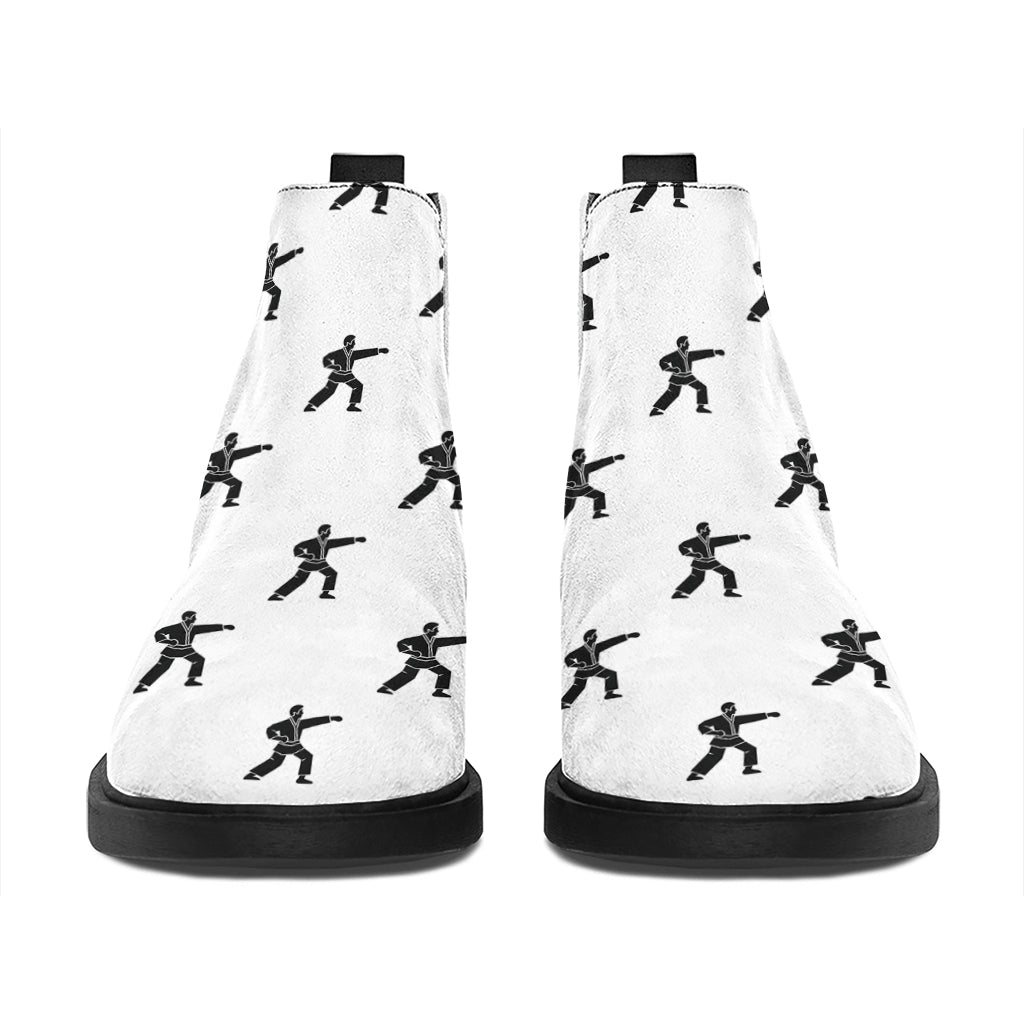 Karate Fighter Pattern Print Flat Ankle Boots