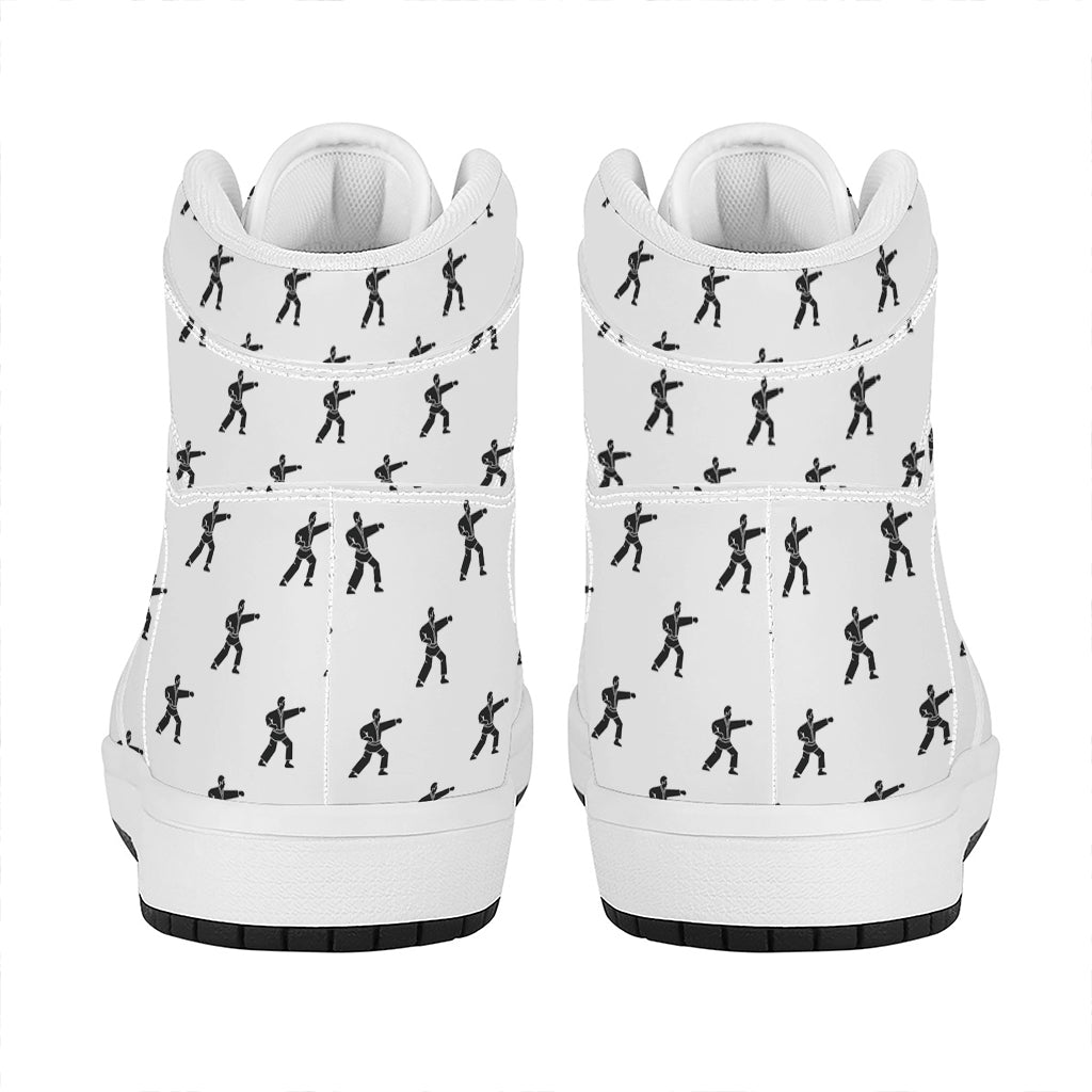Karate Fighter Pattern Print High Top Leather Sneakers