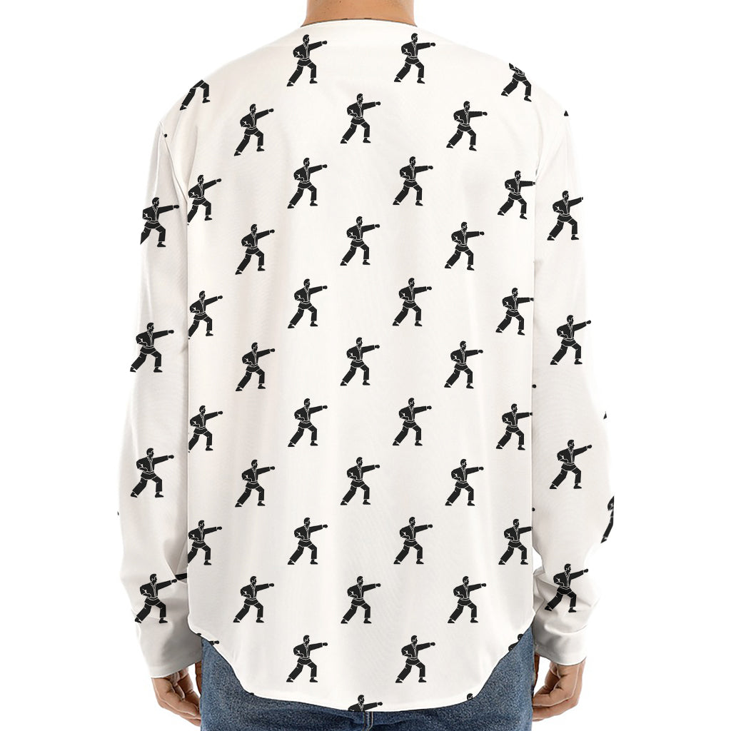 Karate Fighter Pattern Print Long Sleeve Baseball Jersey