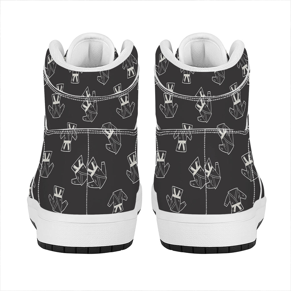 Karate Gi Pattern Print High Top Leather Sneakers