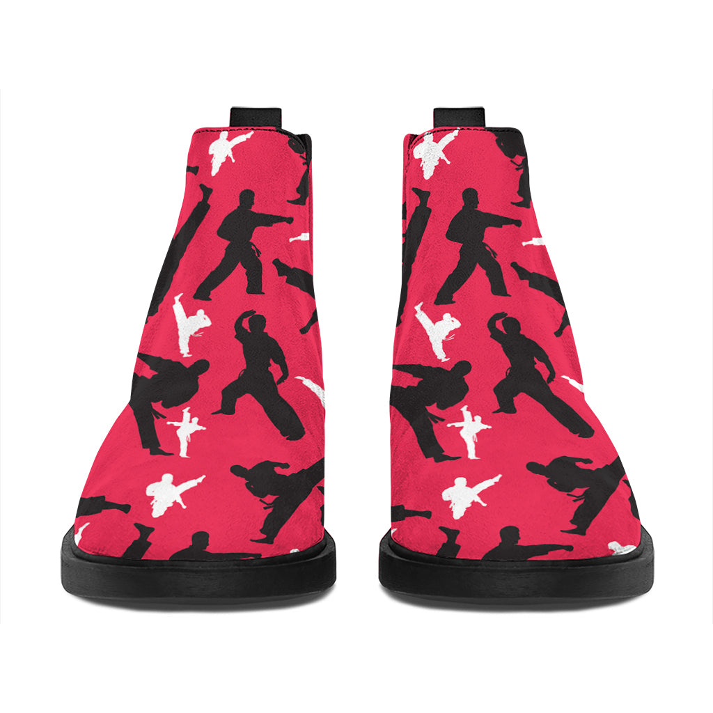 Karate Pattern Print Flat Ankle Boots