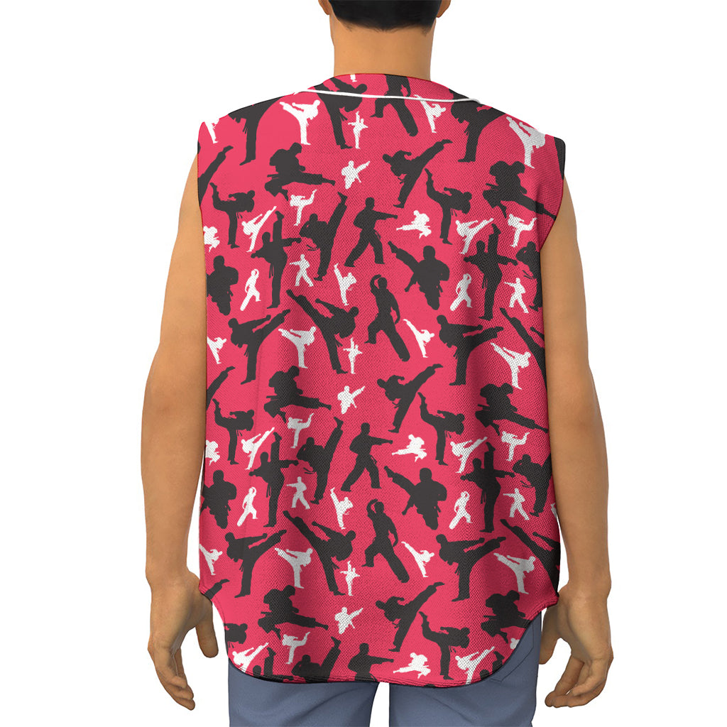 Karate Pattern Print Sleeveless Baseball Jersey