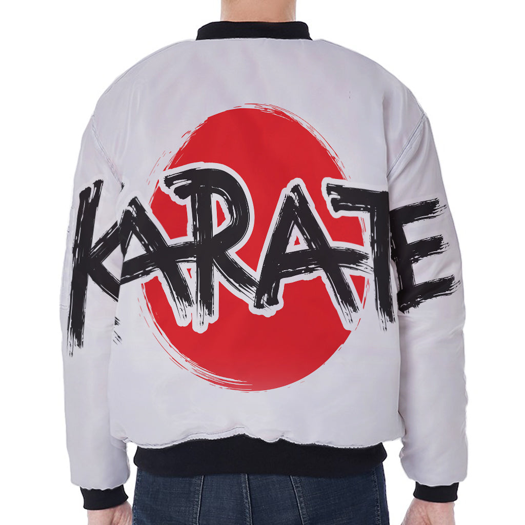 Karate Text Print Zip Sleeve Bomber Jacket
