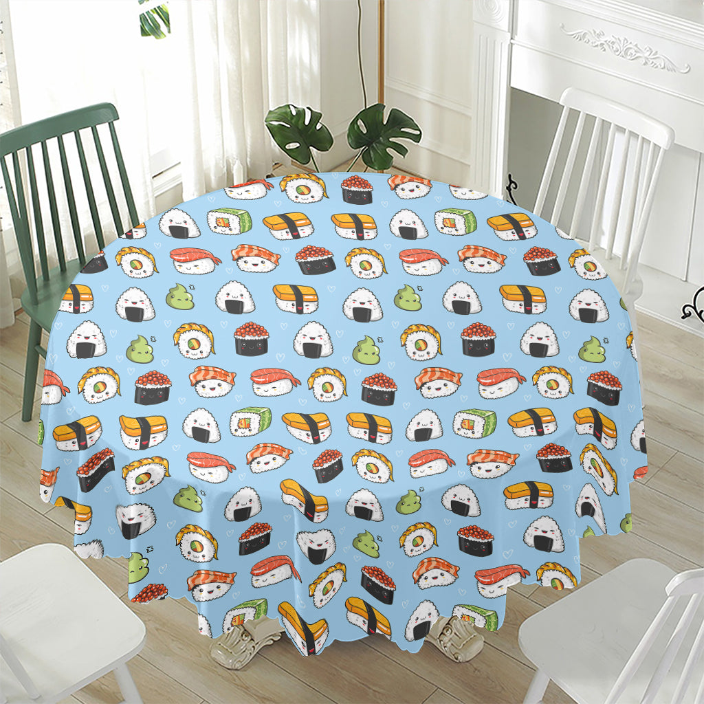 Kawaii Japanese Sushi Pattern Print Waterproof Round Tablecloth
